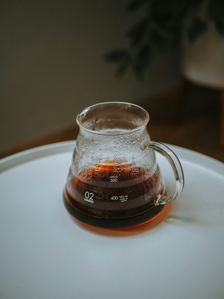 Glass coffee server with freshly brewed coffee