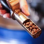 Roaster's sample trier holding coffee beans during roasting